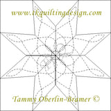 Quilting design pattern layout with geometric star shape and concentric circles, sourced from tkquiltingdesign.com.