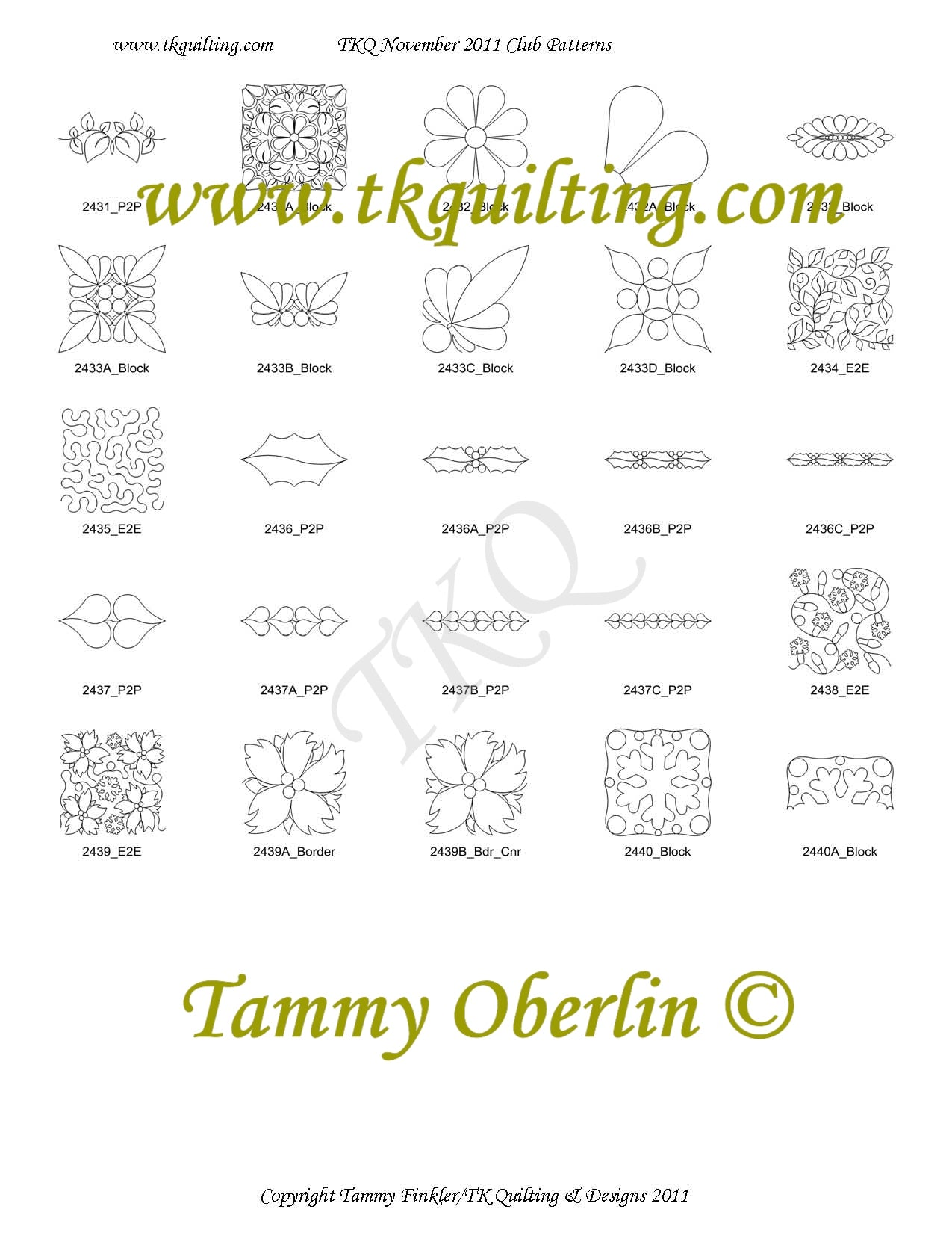 13 TKQ November 2011 Pattern Bundle | TK Quilting & Design II